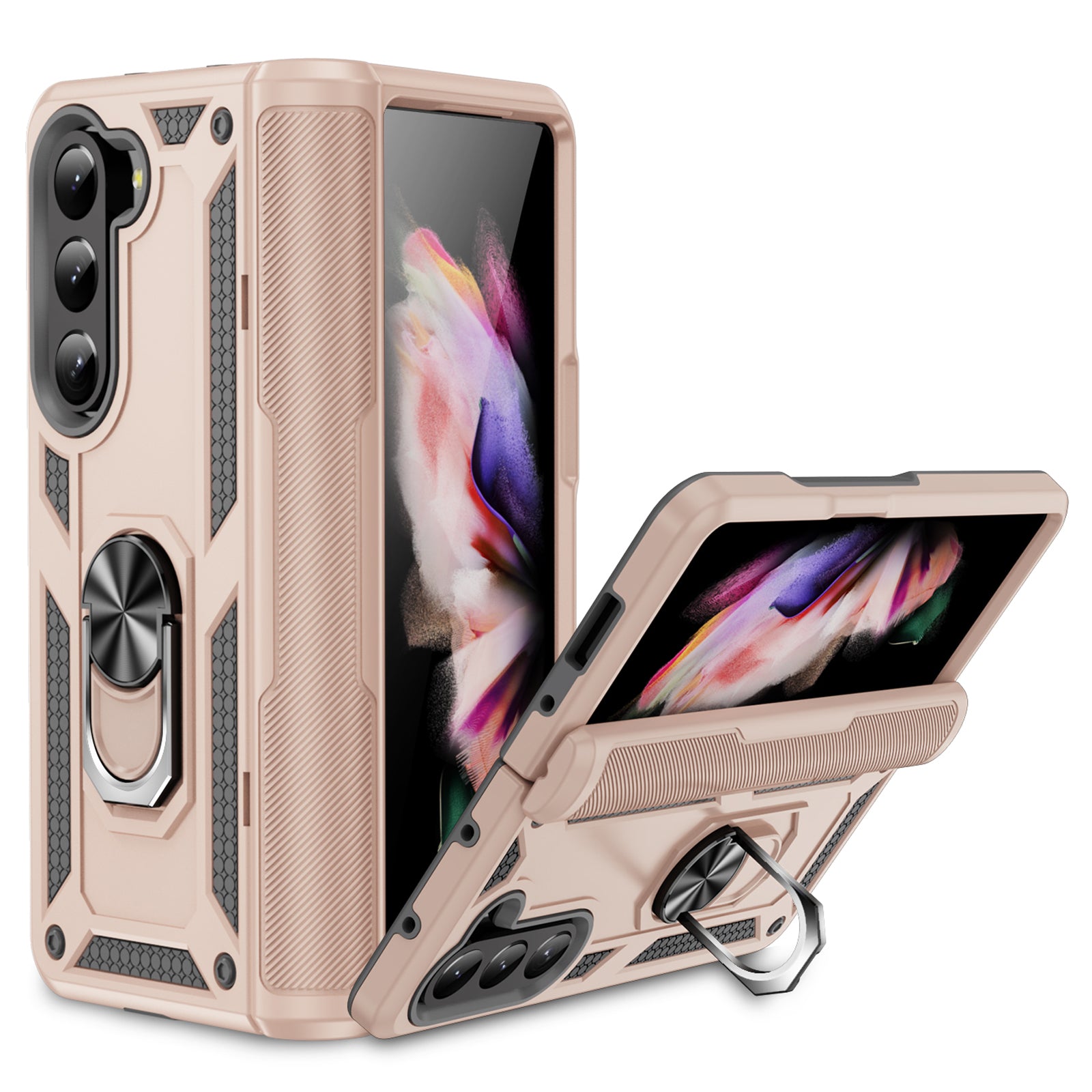 TPU PC Phone Case for Samsung Galaxy Z Fold5 5G Ring Holder Kickstand Cover with Car Mount Metal Sheet TPU PC Phone Case for Samsung Galaxy Z Fold5 5G Ring Holder Kickstand Cover with Car Mount Metal Sheet